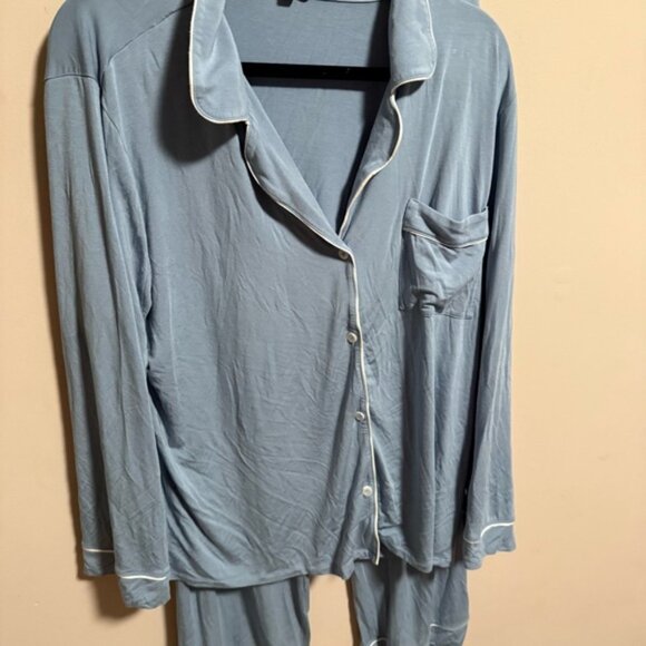 Eberjey Gisele TENCEL Modal Long PJ Set Blue Faded Denim Ivory Blue- Size XL - Picture 3 of 7